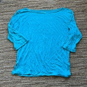 Neiman Marcus Womens Teal Linen Shirt